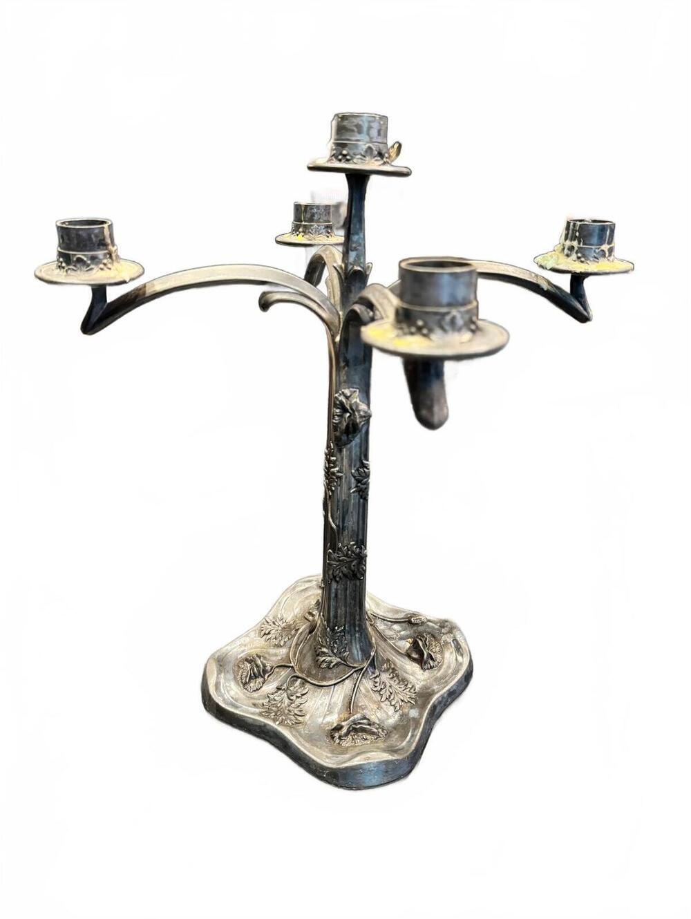 Antique E.G. Webster Art Nouveau 5-Arm Silverplate Candelabra #2605